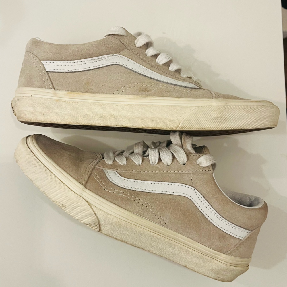 Vans Taupe Suede Old Skool Sneakers with White Stripe
